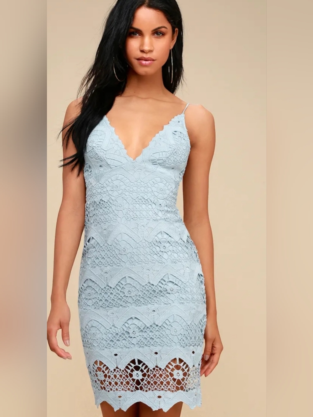 Lulu's Light Blue Lace Bodycon Dress